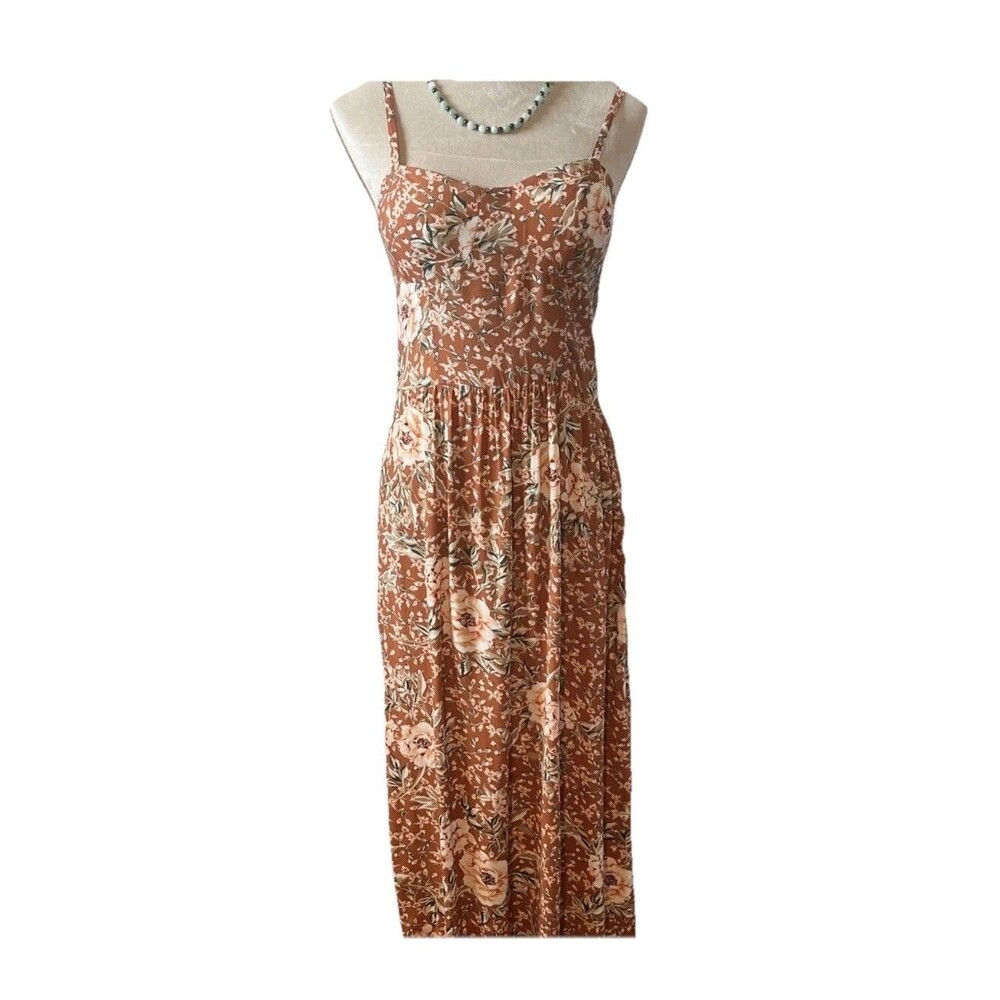 Lily Rose Juniors Pull On Maxi Sun Dress Cinnamon Rust Molded Cups New Medium